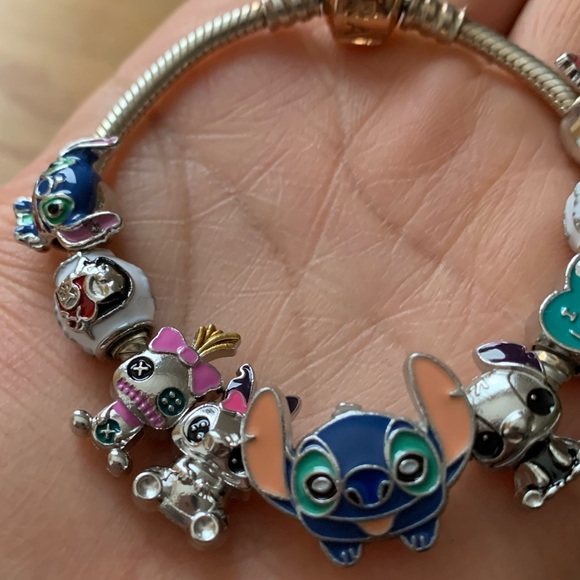 Retired Pandora Rose Clasp Bracelet Barrel Clasp w 9 Disney Lilo & Stitch Charms - Picture 4 of 11